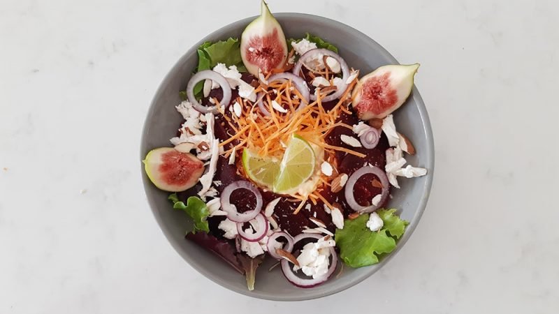 bietencarpaccio met geitenkaas en vijgen