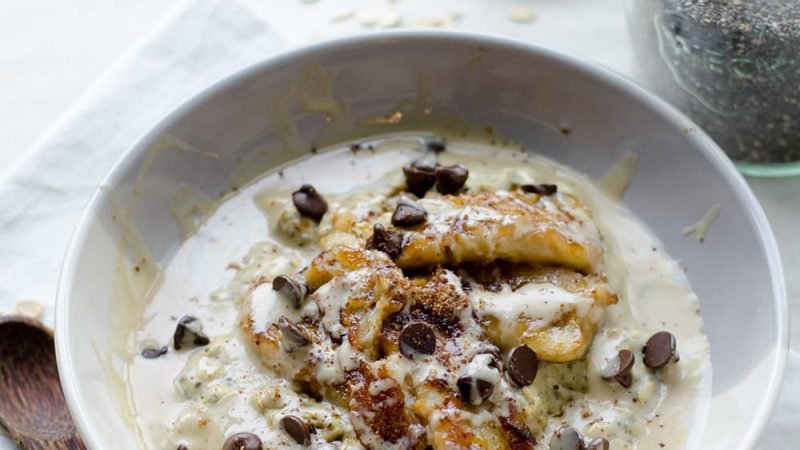 overnight oats met banaan en chocolade