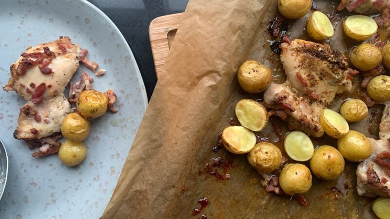 Traybake met kip, krieltjes en spekjes