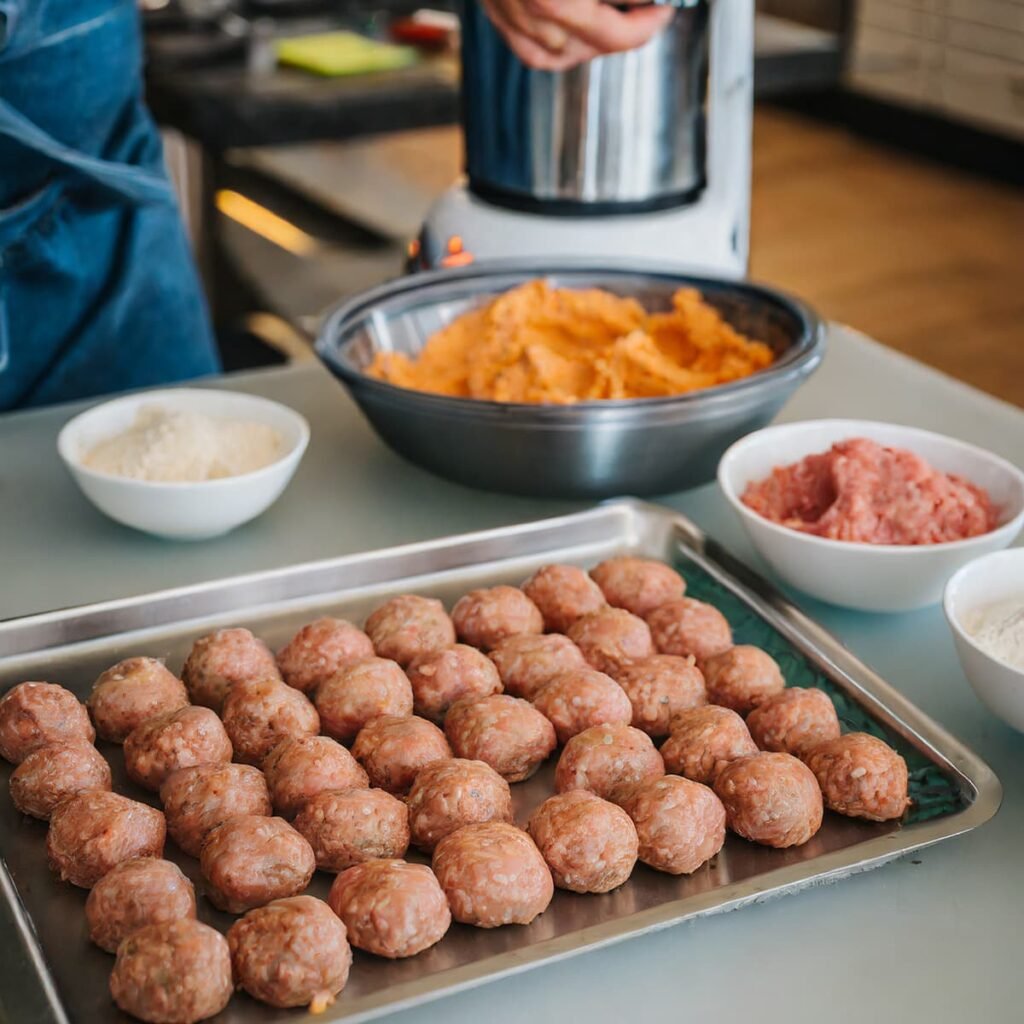 5. Vorm de gehaktmix tot ballen van gelijke grootte
