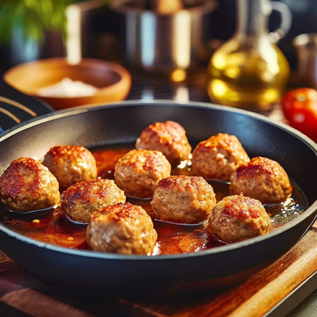 6. Oma's gehaktballen braden in een pan