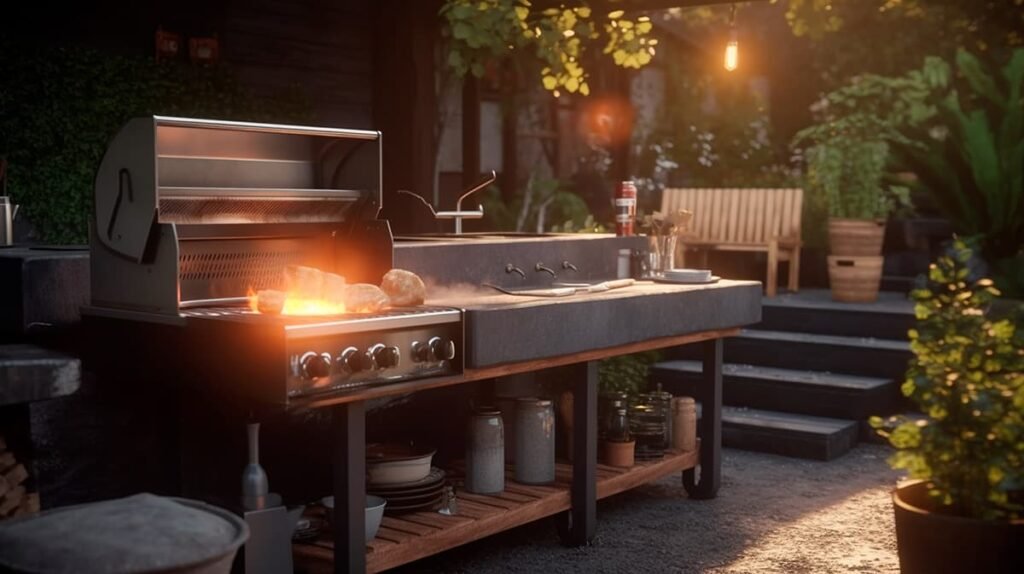 Buiten keuken plannen met werkplek en gasoven
