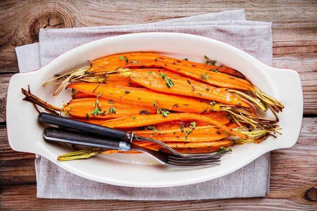 Wortels uit de oven met verse tijm als kerstgerecht