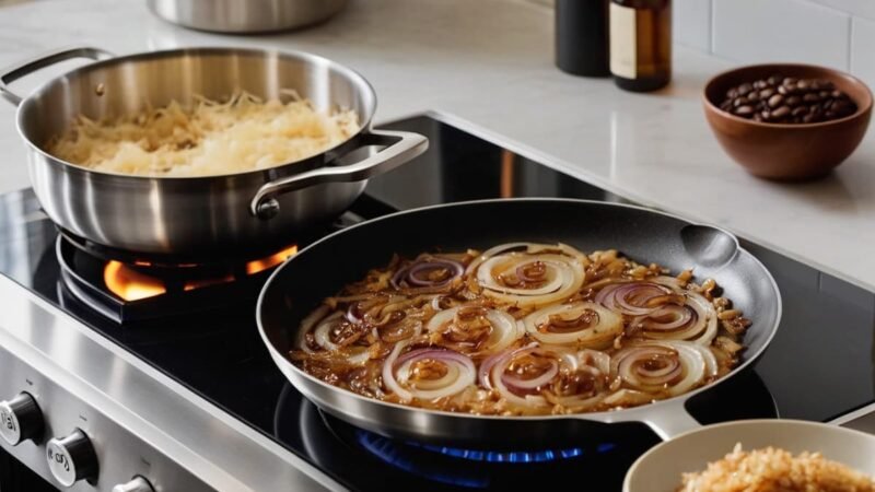 Uien karameliseren in de keuken