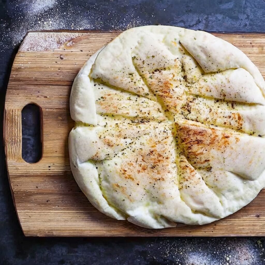 Pita broodje insmeren met olijfolie en kruiden