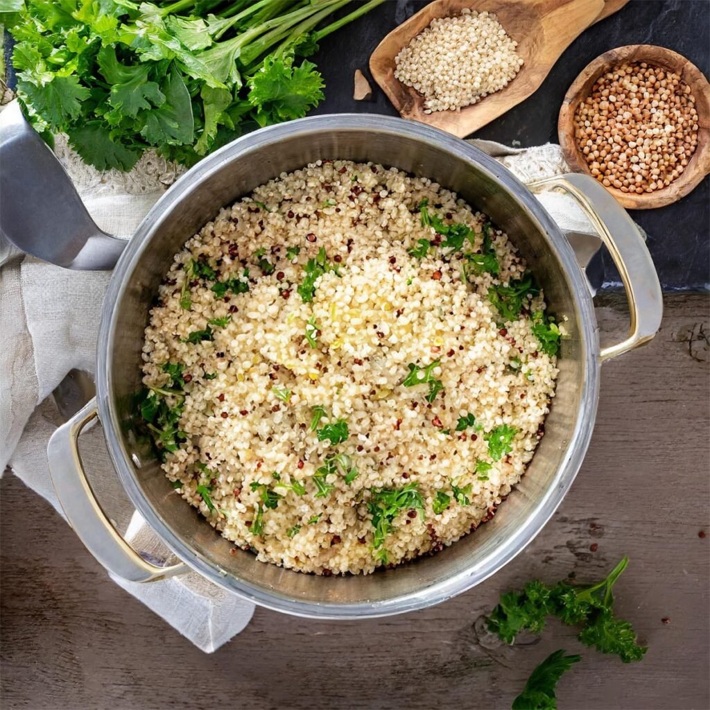 Quinoa op smaak gebracht met verse kruiden