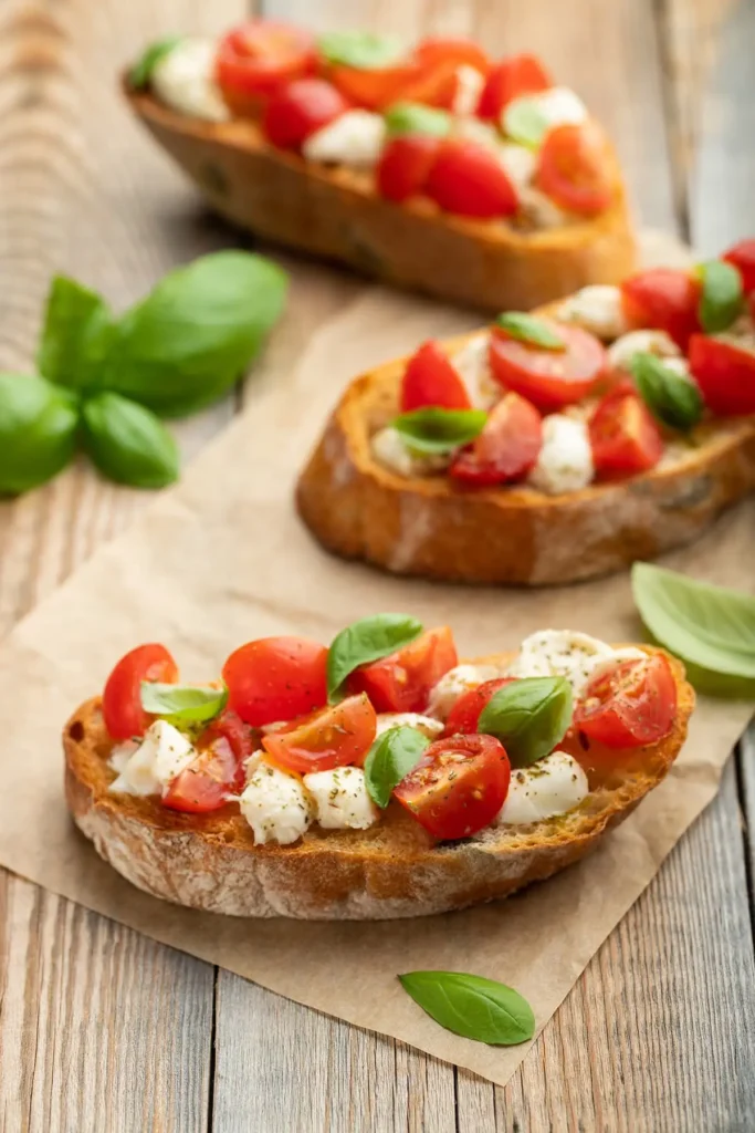 Bruschetta met tomaten, mozzarella kaas
