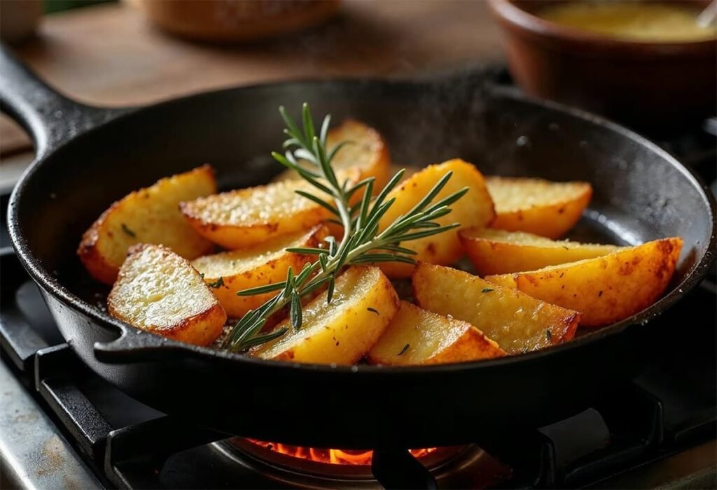 Krokant gebakken aardappels in de pan